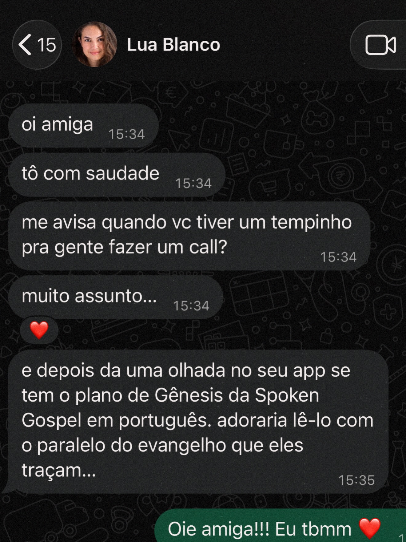 Amiga mostra troca de mensagens com Lua Blanco — Foto: Reprodução/ Instagram