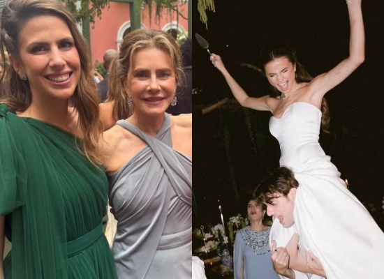Maitê e a filha no casamento de Giulia Be