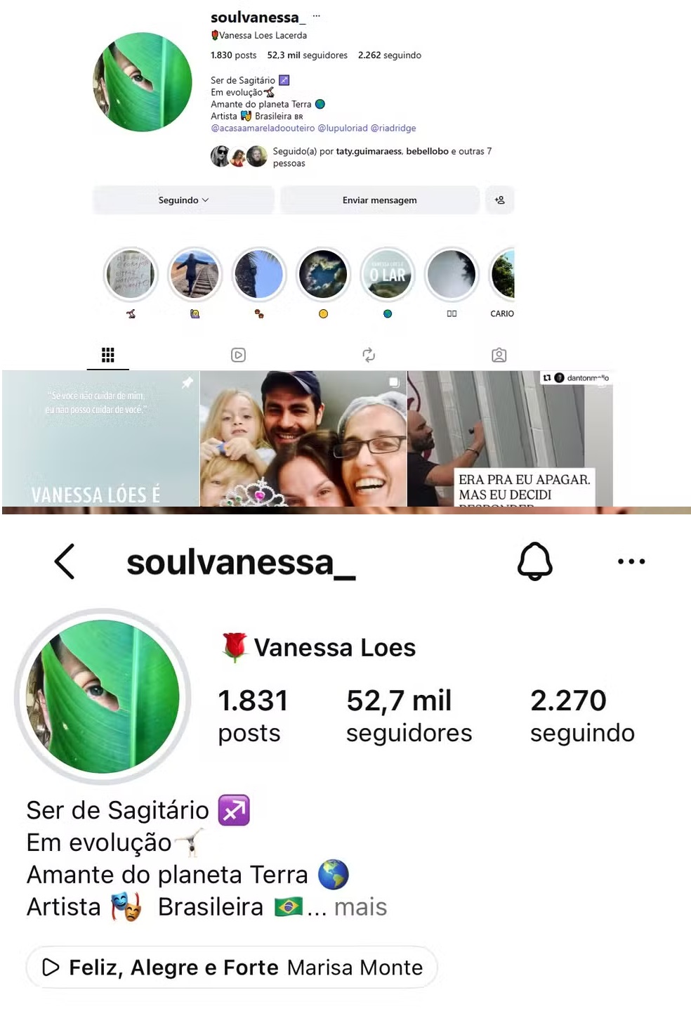 O perfil de Vanessa Loes no Instagram — Foto: Reprodução/Jornal Extra