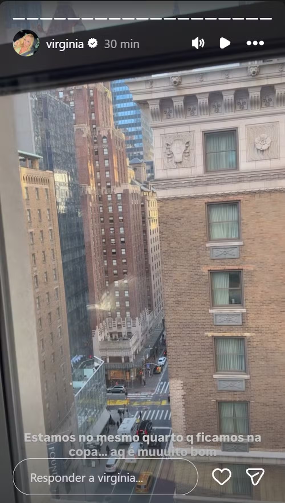 Virginia mostra hotel em Nova York— Foto: Instagram