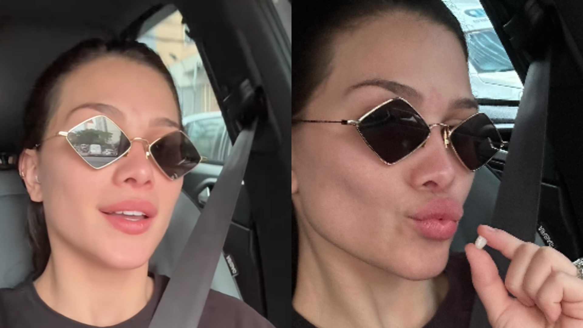 Flavia Pavanelli choca ao mostrar lente dental saindo do lugar