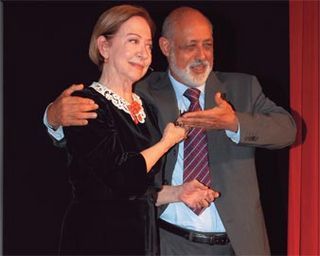 Fernanda e o acadêmico Domício Proença Filho, autor de Capitu, Memórias Póstumas.