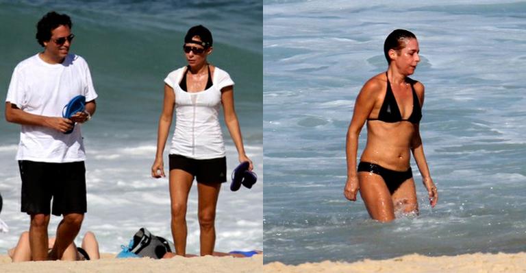 Andréa Beltrão aproveita praia com o marido