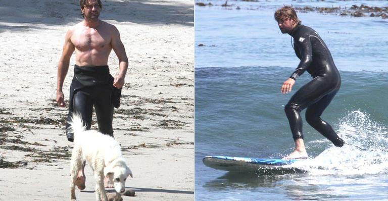Gerard Butler: boa forma em dia de surfe
