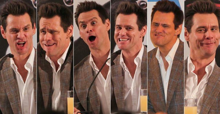 Caras e bocas de Jim Carrey em coletiva