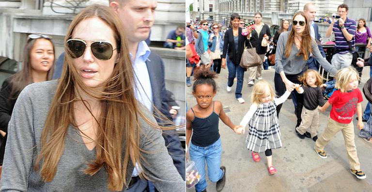 Com os filhos, Angelina causa frisson em Londres