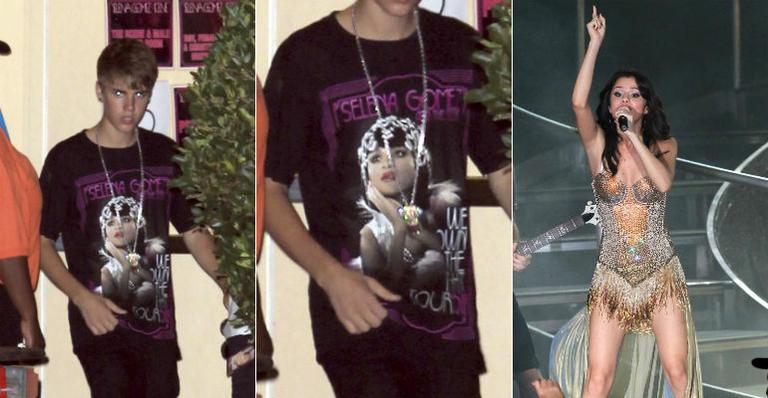 Bieber usa camiseta com foto de Selena