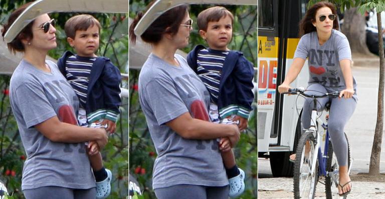 Ivete pedala e brinca com o filho no Rio