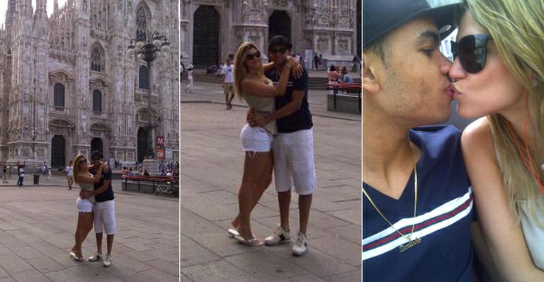 Dentinho e Dani Souza passeiam em Milão