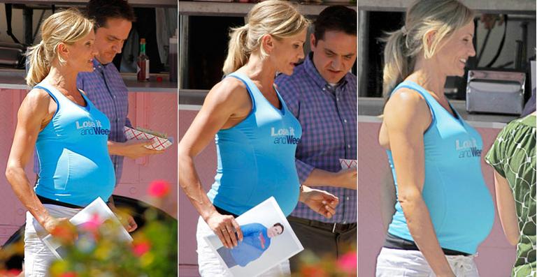 Cameron Diaz grava com barriga postiça