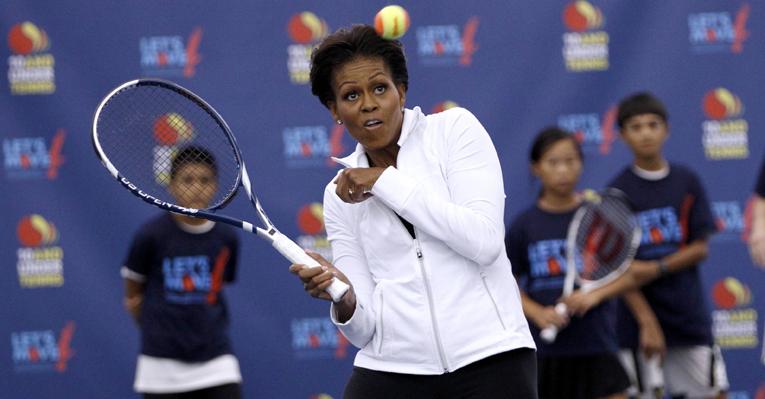 Michelle Obama joga tênis no US Open