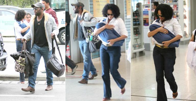 Taís e Lázaro viajam com o filho