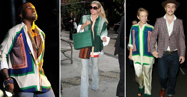 Kanye West, Jessica Simpson e Taylor-Wood usam o mesmo caftã