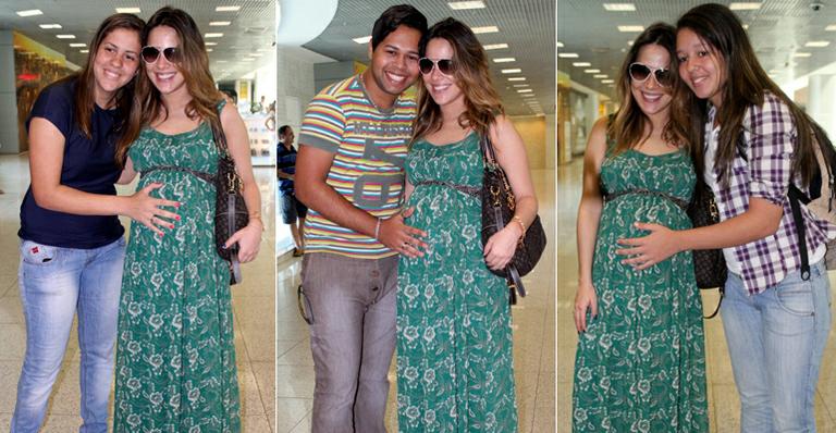 Fãs pedem fotos fazendo carinho na barriga de Wanessa em aeroporto