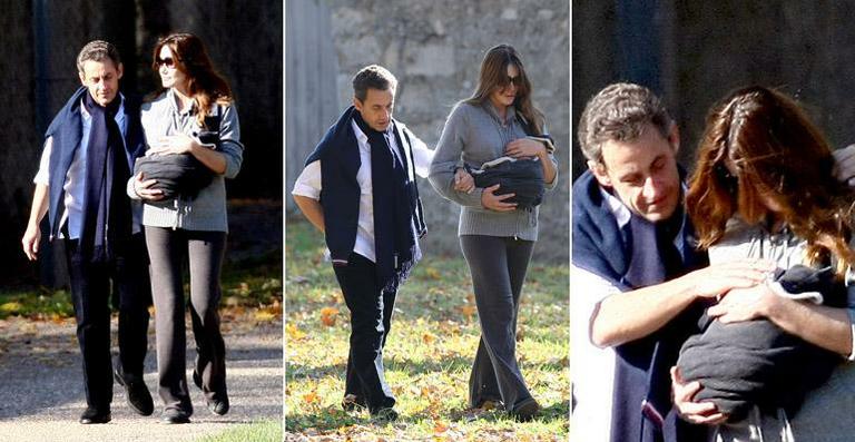 A filha de Carla Bruni e Nicolas Sarkozy, Giulia, faz primeiro passeio à luz do dia