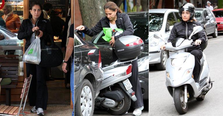 De moto, Totia Meirelles leva ‘marmita’ para casa no Rio