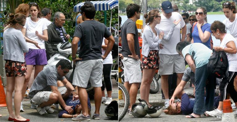 Atores Raoni Carneiro e Fernanda Rodrigues ajudam senhora acidentada no Rio de Janeiro