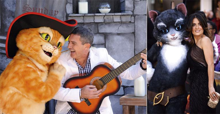 Antonio Banderas e Salma Hayek brilham em première de ‘O Gato de Botas’