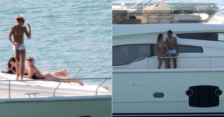 Neymar curte companhia de amigos e mulheres em praia do Guarujá
