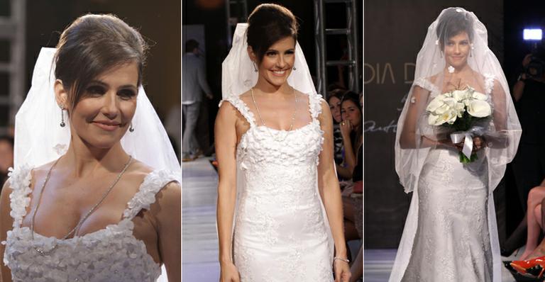Deborah Secco desfila com vestido de noiva em evento