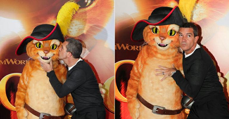 Antonio Banderas ensaia passos de samba em pré-estreia de ‘Gato de Botas’