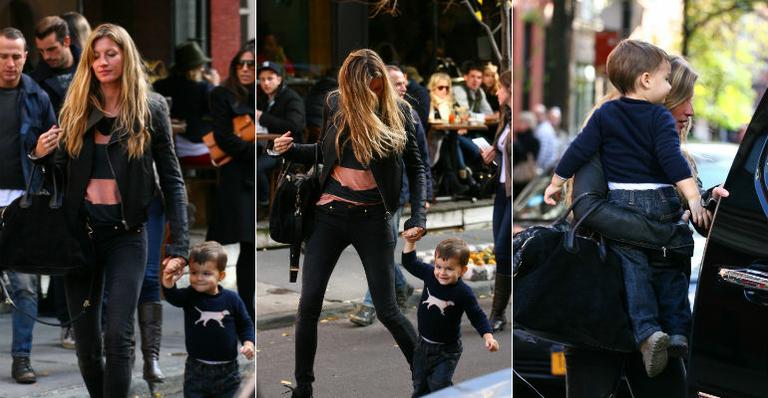 Gisele Bündchen passeia com o alegre Benjamin
