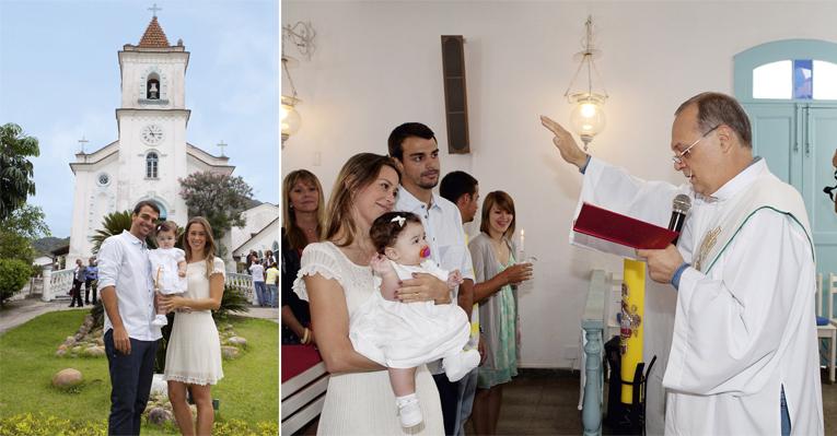 Dani Monteiro batiza a filha em igreja de São Conrado, no Rio