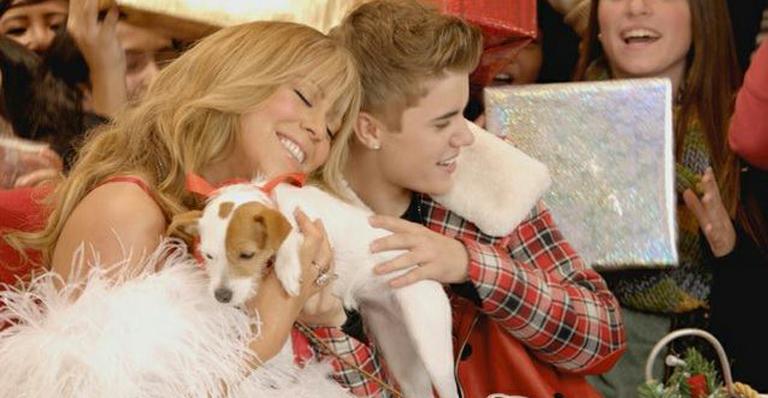 Mariah Carey mostra foto da gravação de clipe ao lado de Justin Bieber