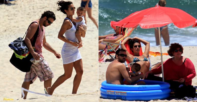 Marcelo Faria vai à praia com Camila e sua pequena Felipa