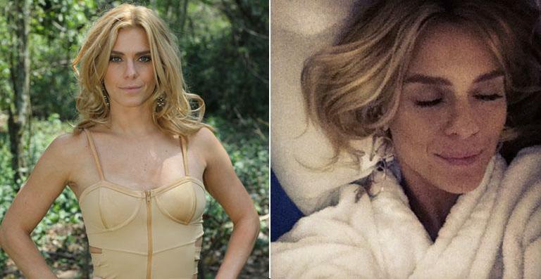 Trabalhando em pleno sabadão, Carolina Dieckmann tira soneca no Projac