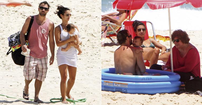 Marcelo Faria e família curtem praia no Leblon