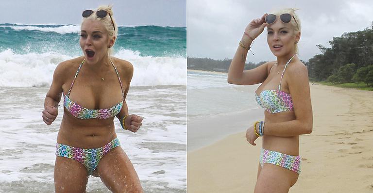 Lindsay Lohan aproveita praia no Havaí