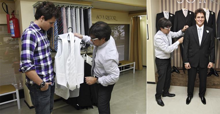 Felipe Dylon experimenta terno que usará em seu casamento