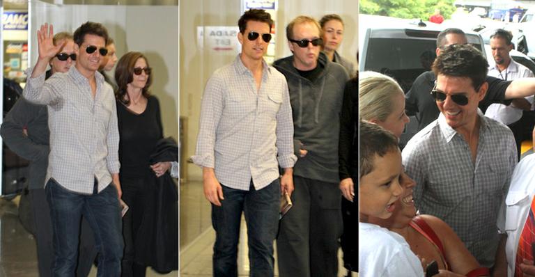 Tom Cruise desembarca no Rio de Janeiro distribuindo sorriso aos fãs