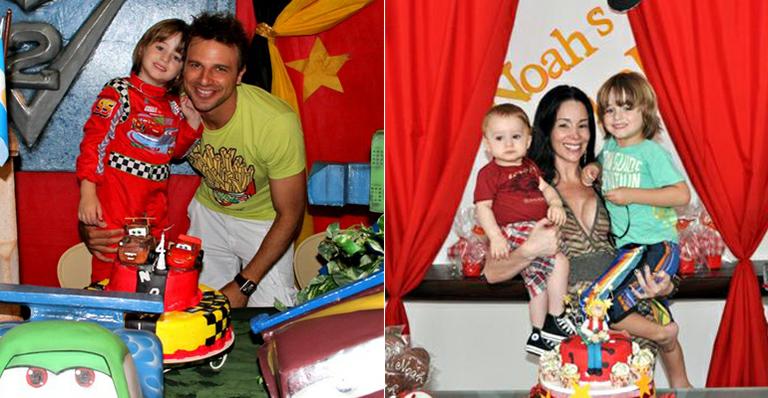 Danielle Winits e Cássio Reis fazem festas diferentes para Noah