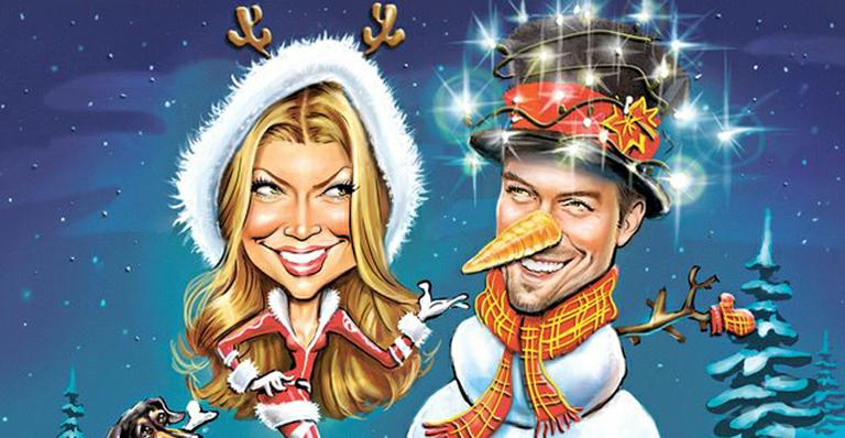 Fergie e o marido usam caricaturas para cartão de Natal