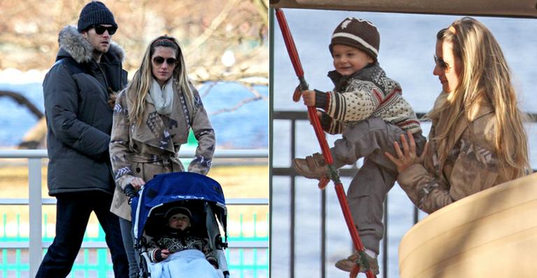 Gisele Bündchen e Tom Brady brincam com Benjamin no parque