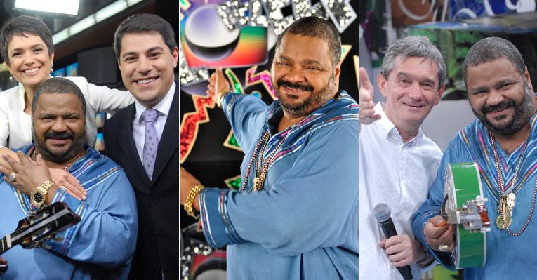 Arlindo Cruz interage com atores e apresentadores para gravar o ‘Samba da Globalização’