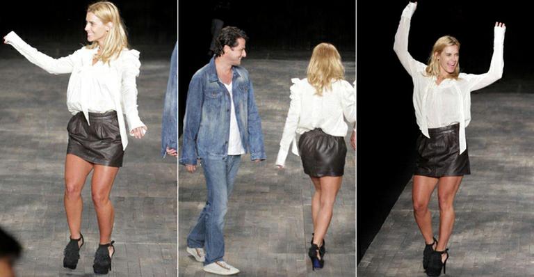 Carolina Dieckmann e Marcelo Serrado ensaiam para desfile do Fashion Rio
