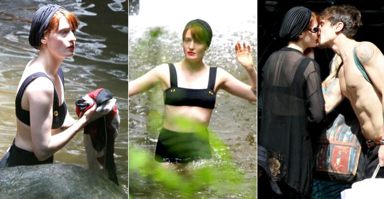 Cantora britânica Florence curte banho de cachoeira no Rio