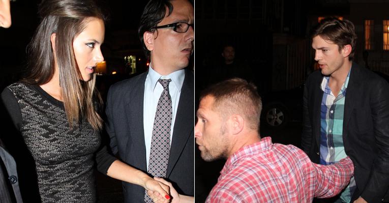Cercados de seguranças, Ashton Kutcher e Alessandra Ambrósio vão à festa em São Paulo