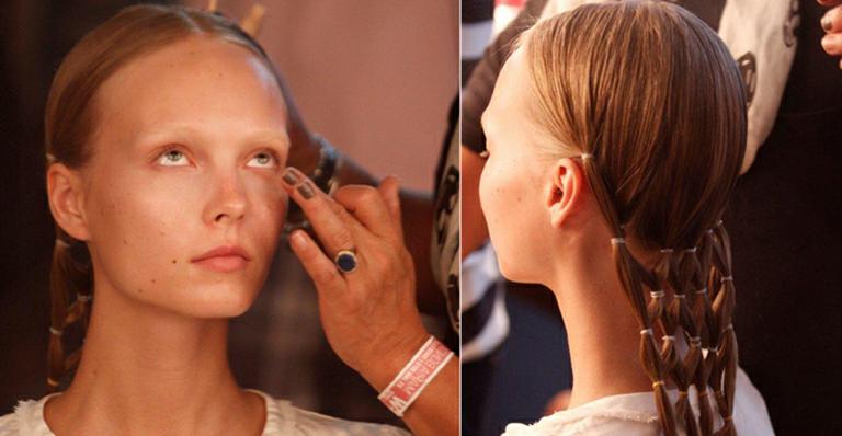 Cabelo diferente e make discreto para o desfile da grife Maria Bonita