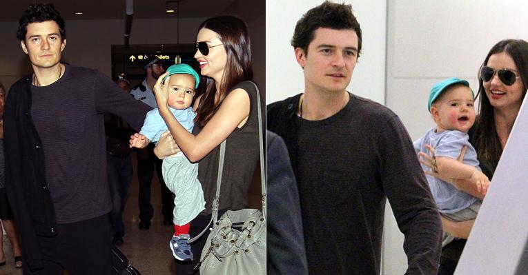 Orlando Bloom e Miranda Kerr desembarcam na Austrália com o pequeno Flynn