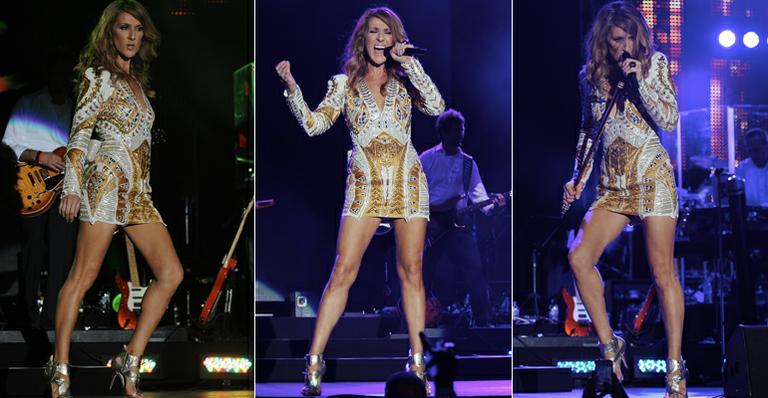 Celine Dion exibe boa forma em vestido curtíssimo