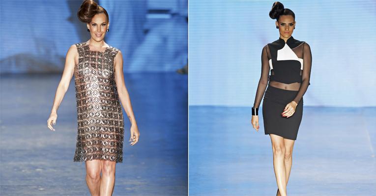 Carolina Ferraz e Fernanda Tavares reluzem em desfile de maquiagem