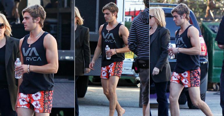 Zac Efron exibe músculos em set de filmagens