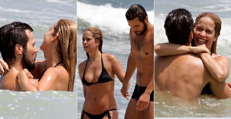 Paloma Duarte e Bruno Ferrari curtem dia de sol na praia