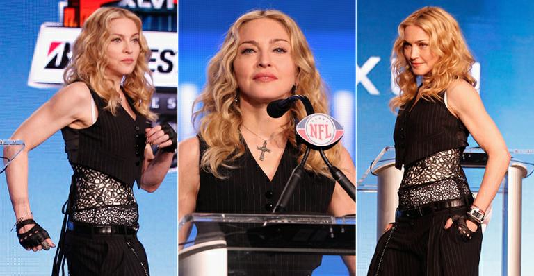 Madonna mostra ótima forma em coletiva e dedica Super Bowl ao pai