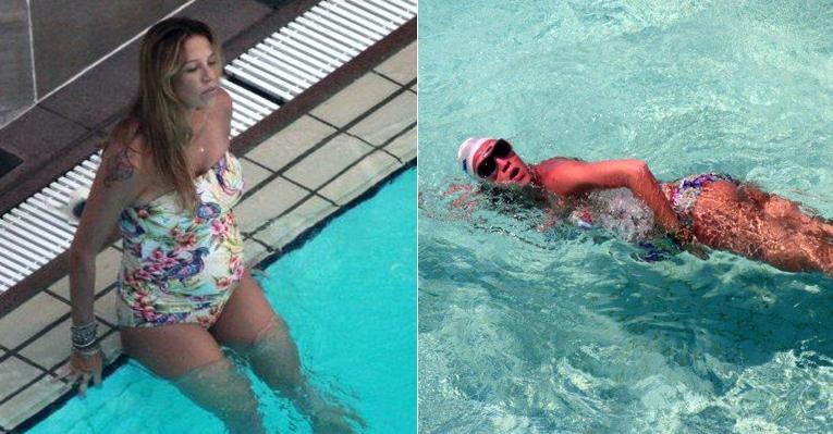 Grávida, Luana Piovani se exercita em piscina