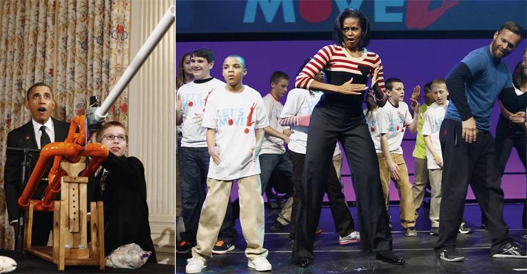 Casal descontraído Michelle e Barack Obama